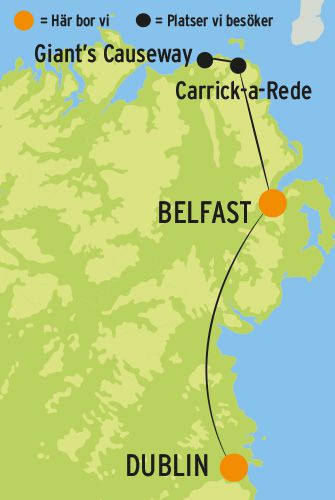 Geografisk karta över Dublin och Belfast på Irland.